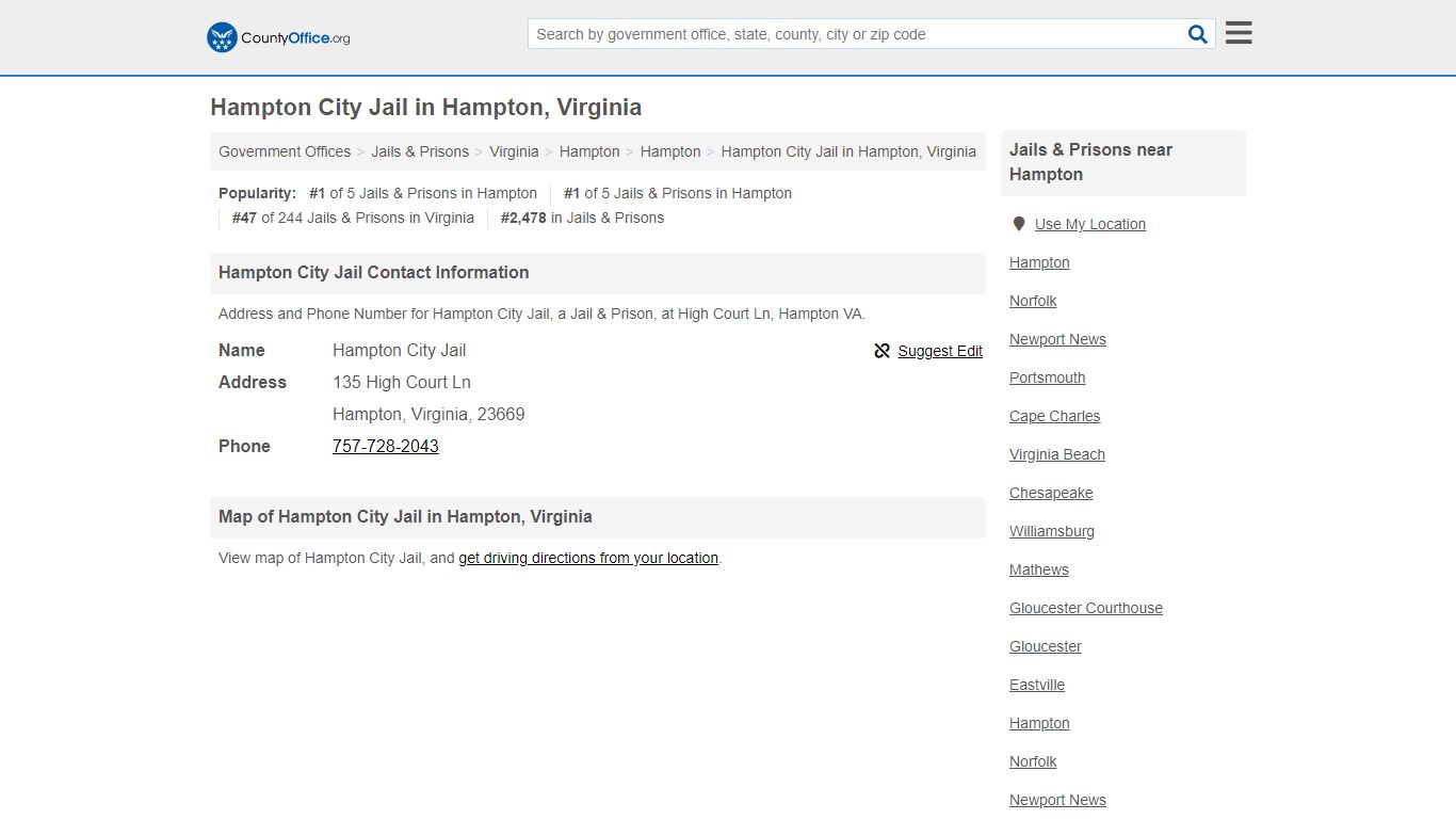 Hampton City Jail - Hampton, VA (Address and Phone) - County Office