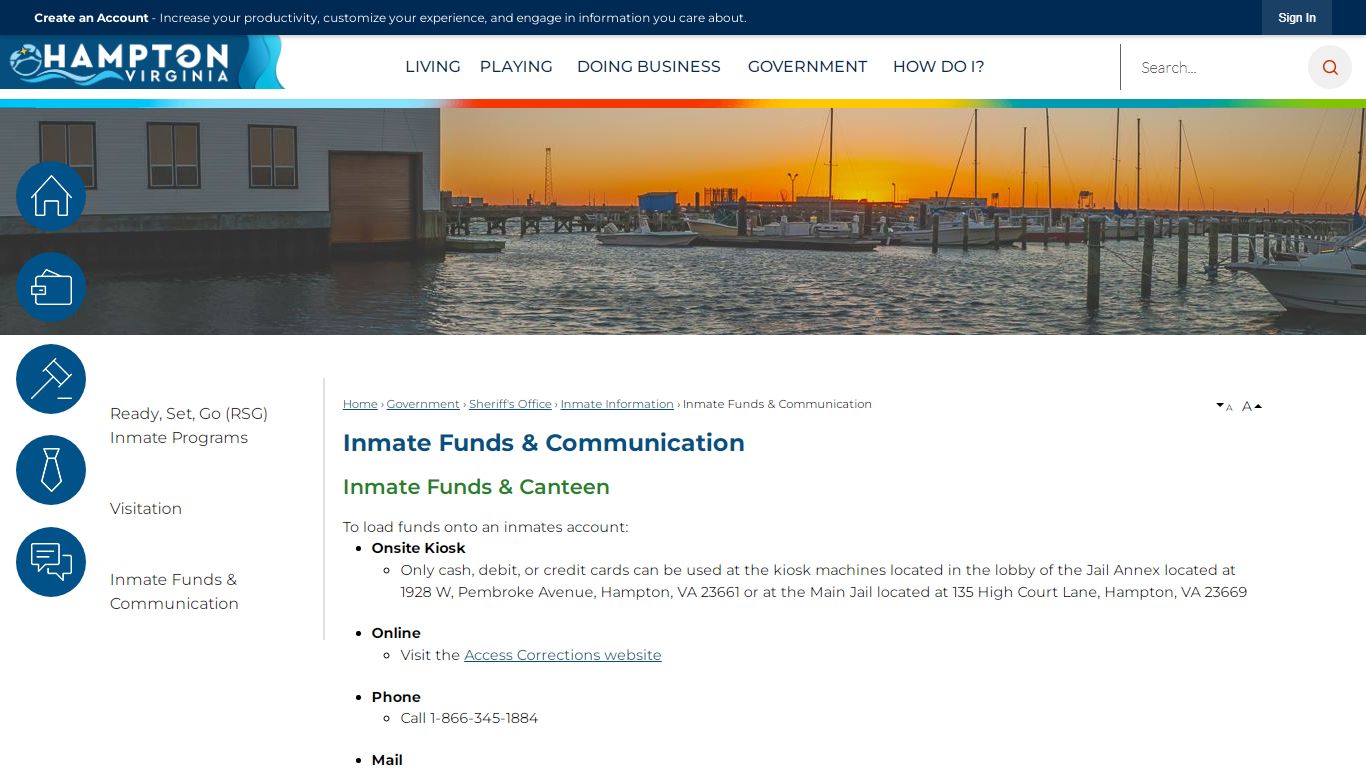 Inmate Funds & Communication | Hampton, VA - Official Website